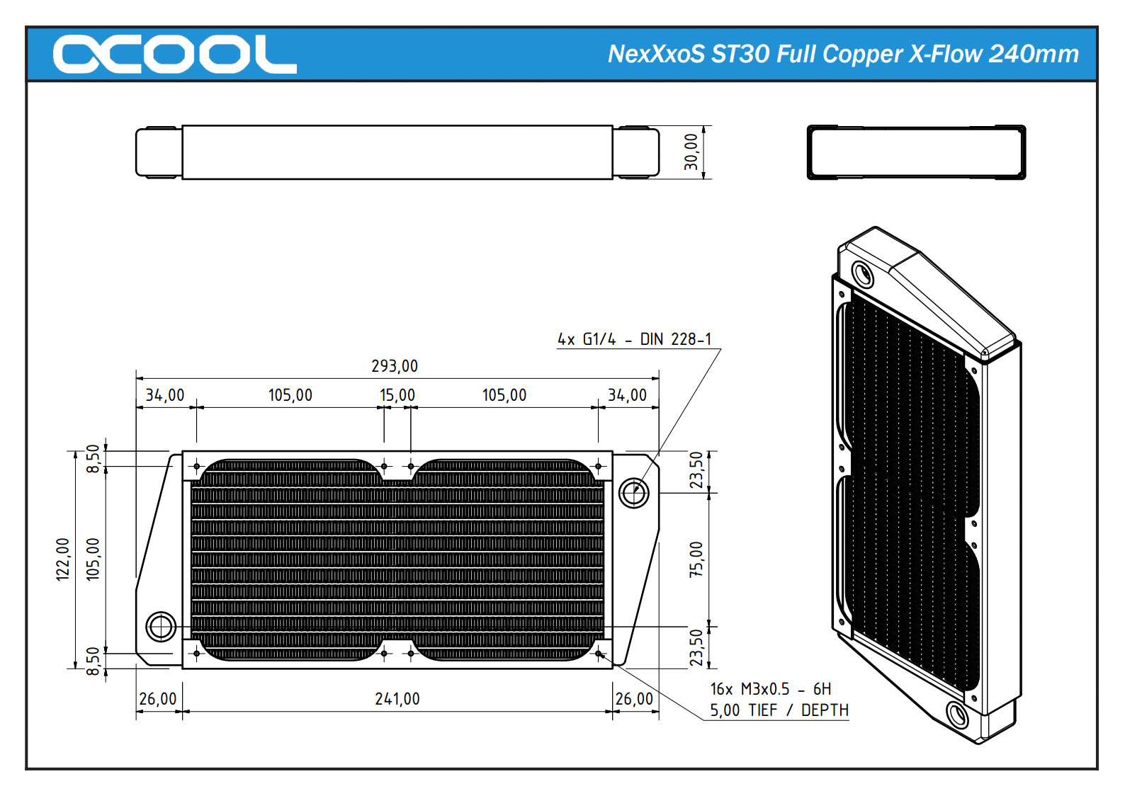 Alphacool NexXxos ST30 Full Copper X-Flow Radiator, 240mm, Dual Fan, Black - Picture 7 of 7