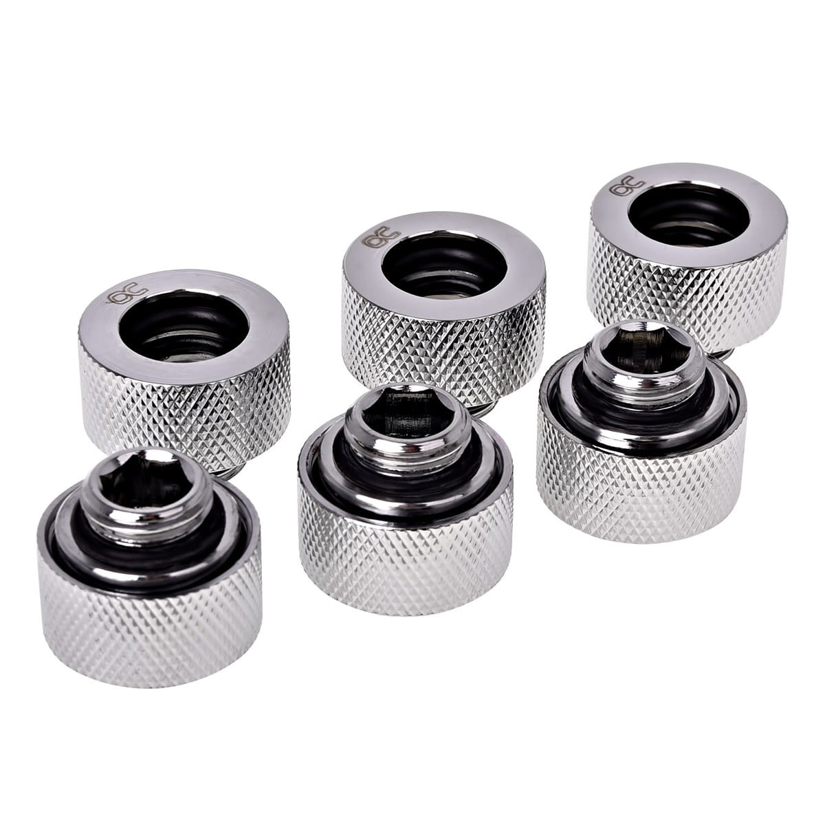 Alphacool HT 13mm G1/4 HardTube Compression Fitting, Chrome, 6-pack