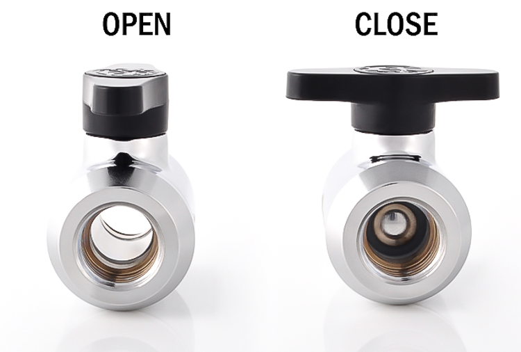 Mini válvula Bitspower G1/4" con mango negro, cuerpo brillante plateado - Imagen 3 de 3
