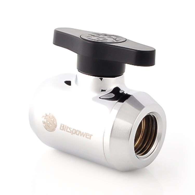 Mini válvula Bitspower G1/4" con mango negro, cuerpo brillante plateado - Imagen 1 de 3