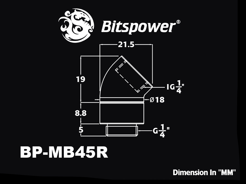 Bitspower G1/4" M/F Fitting, 45 Grad rotierend, mattschwarz, 2 Stück - Bild 6 von 6