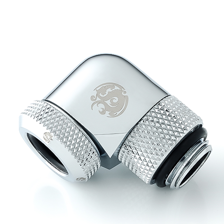 Bitspower G1/4" Enh Multi-Link Fitting, 12mm OD, 90 Degree Rotary, Silver - Picture 1 of 3
