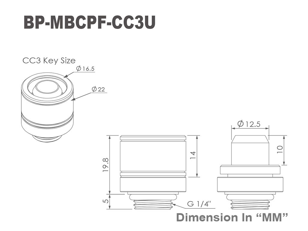 Bitspower G1/4" 3/8" ID, OD 5/8" OD Fitting, CC3U, Matte Black - Picture 4 of 4