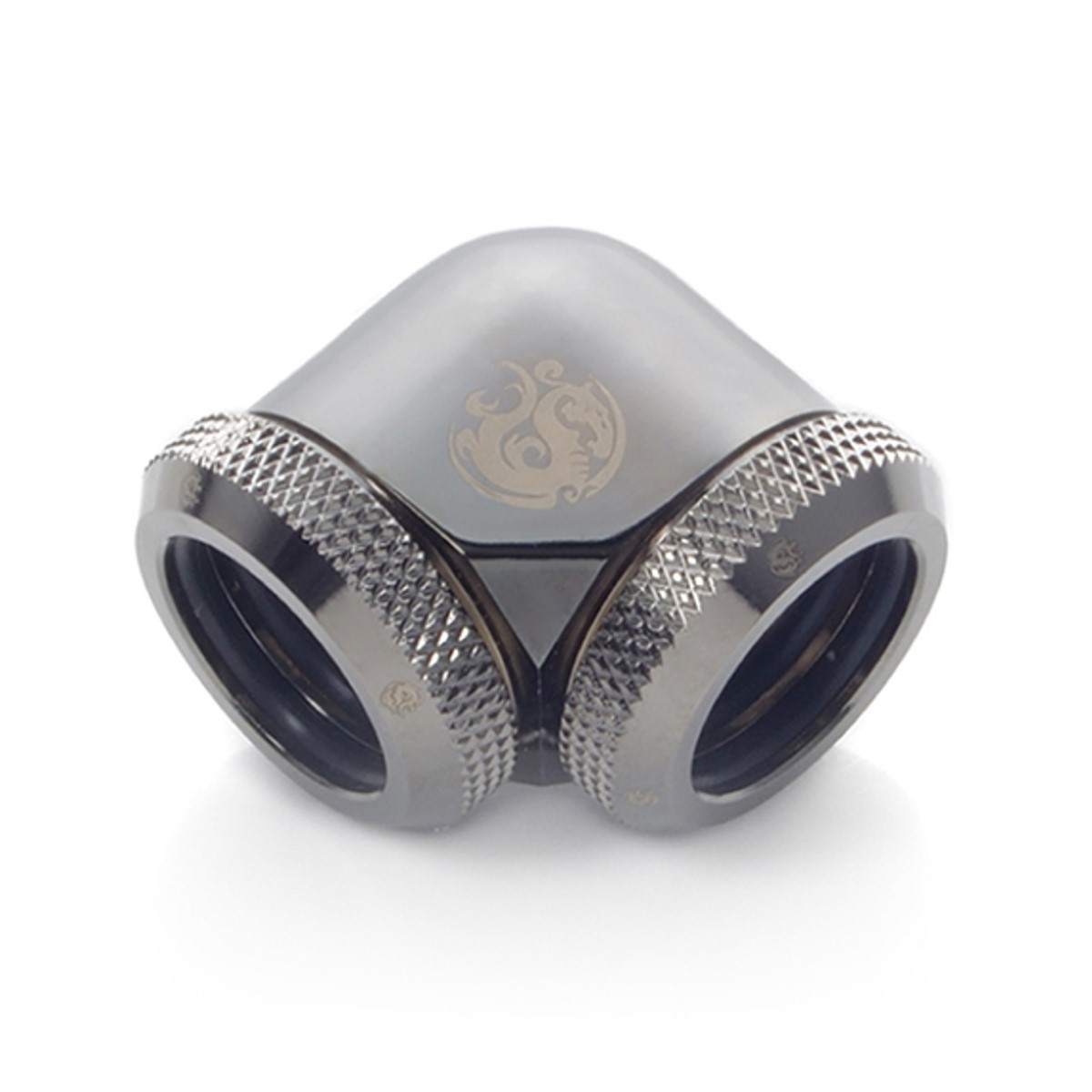 Bitspower Dual Enh Multi-Link Fitting, 16mm OD, 90 Degree Angle, Black Sparkle