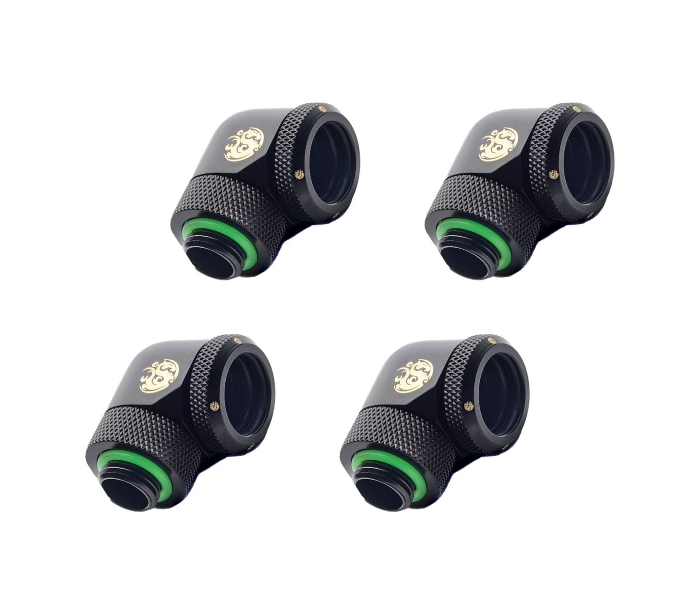 Bitspower Fitting for 16mm OD Rigid Tubing, 90 Degree Rotary, Matte Black, 4pk - Picture 1 of 3
