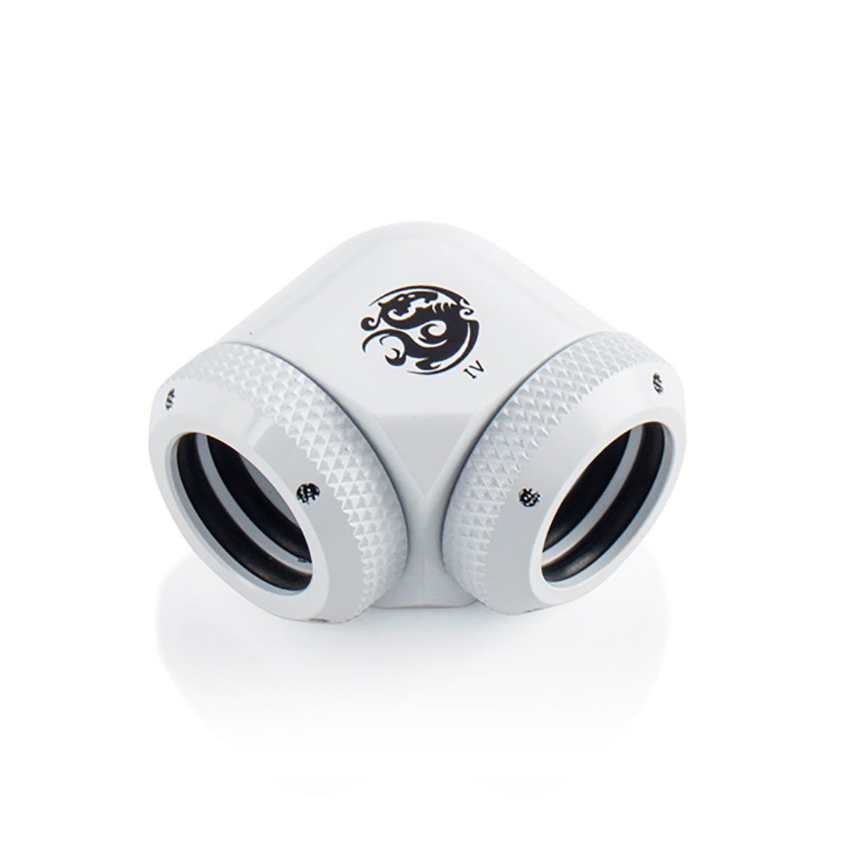 Bitspower Dual Enh Multi-Link Fitting, 14mm OD, 90 Degree Angle, White - Picture 1 of 2