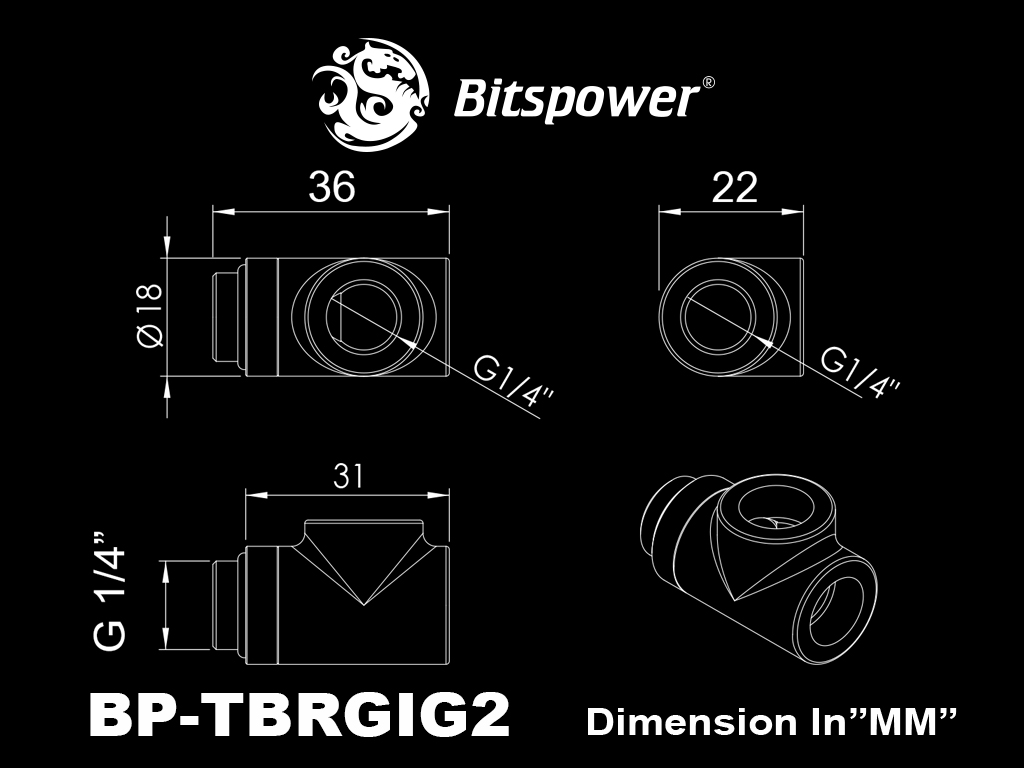 Bitspower T-Block Rotary Fitting, Matte Black - Bild 5 von 5