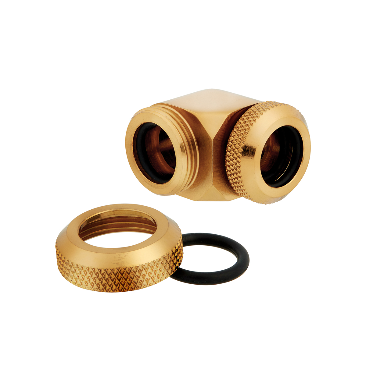 Corsair Hydro X Series XF Hardline 90 Degree Fittings, 12mm OD, Gold, 2-pack - Picture 4 of 4