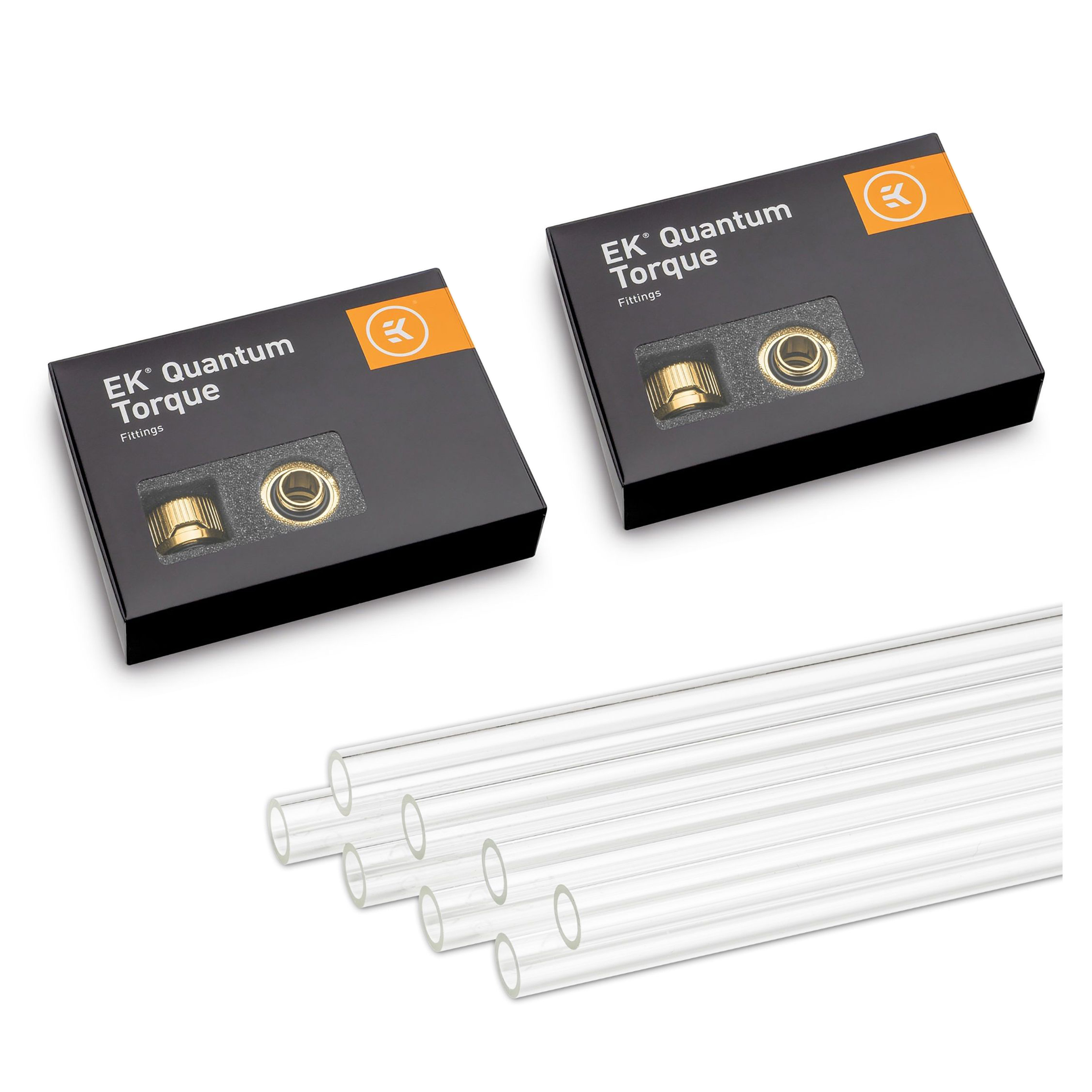 EKWB Torque HDC-14 Fittings (12pk) and 14mm Acrylic Tubing (500mm x8), Gold - Afbeelding 1 van 4