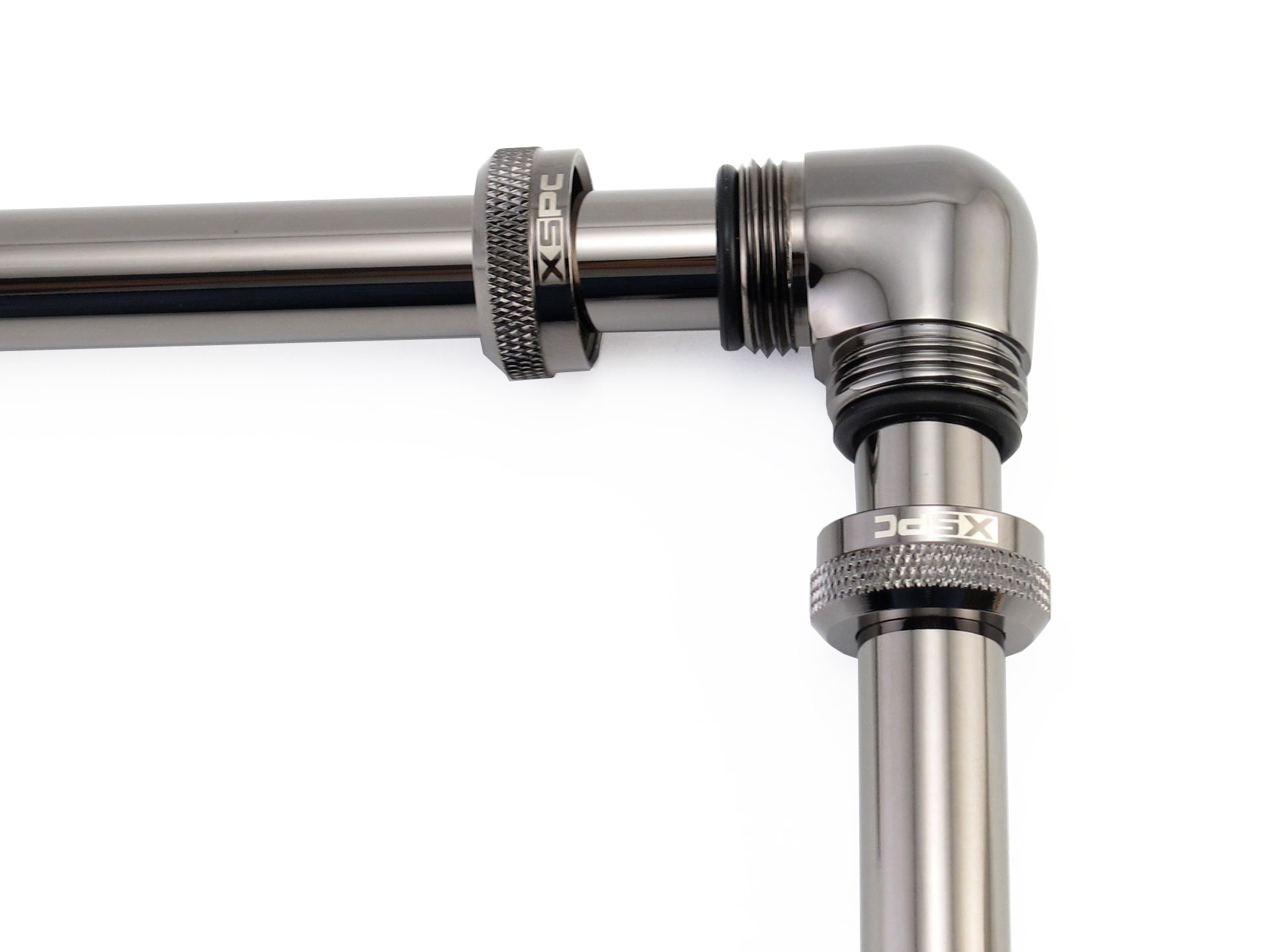 XSPC 10mm ID, 14mm OD Rigid Tubing 90 Degree Elbow Fitting, Black Chrome, 4-pack - Picture 4 of 7