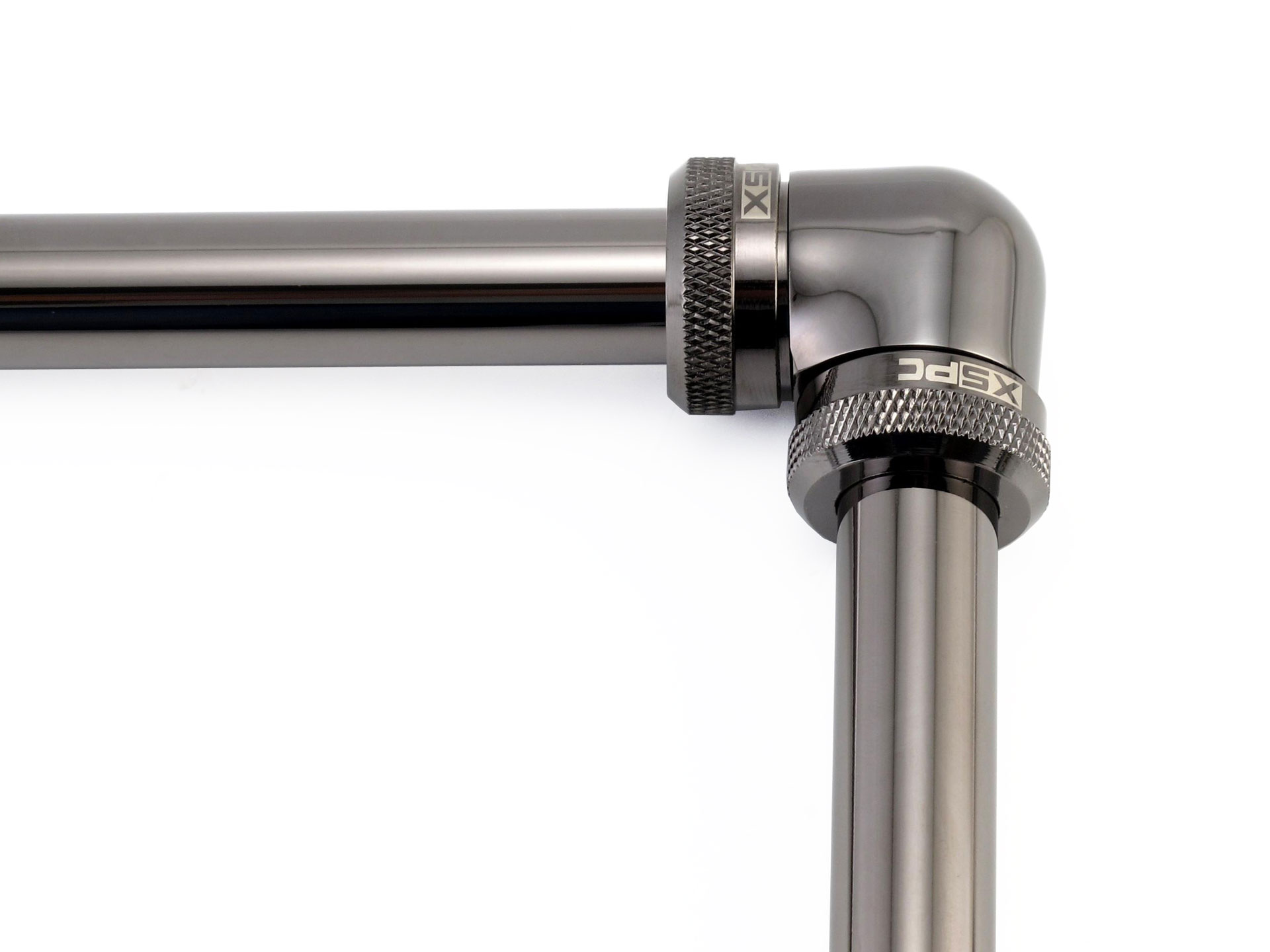 XSPC 10mm ID, 14mm OD Rigid Tubing 90 Degree Elbow Fitting, Black Chrome, 4-pack - Picture 5 of 7