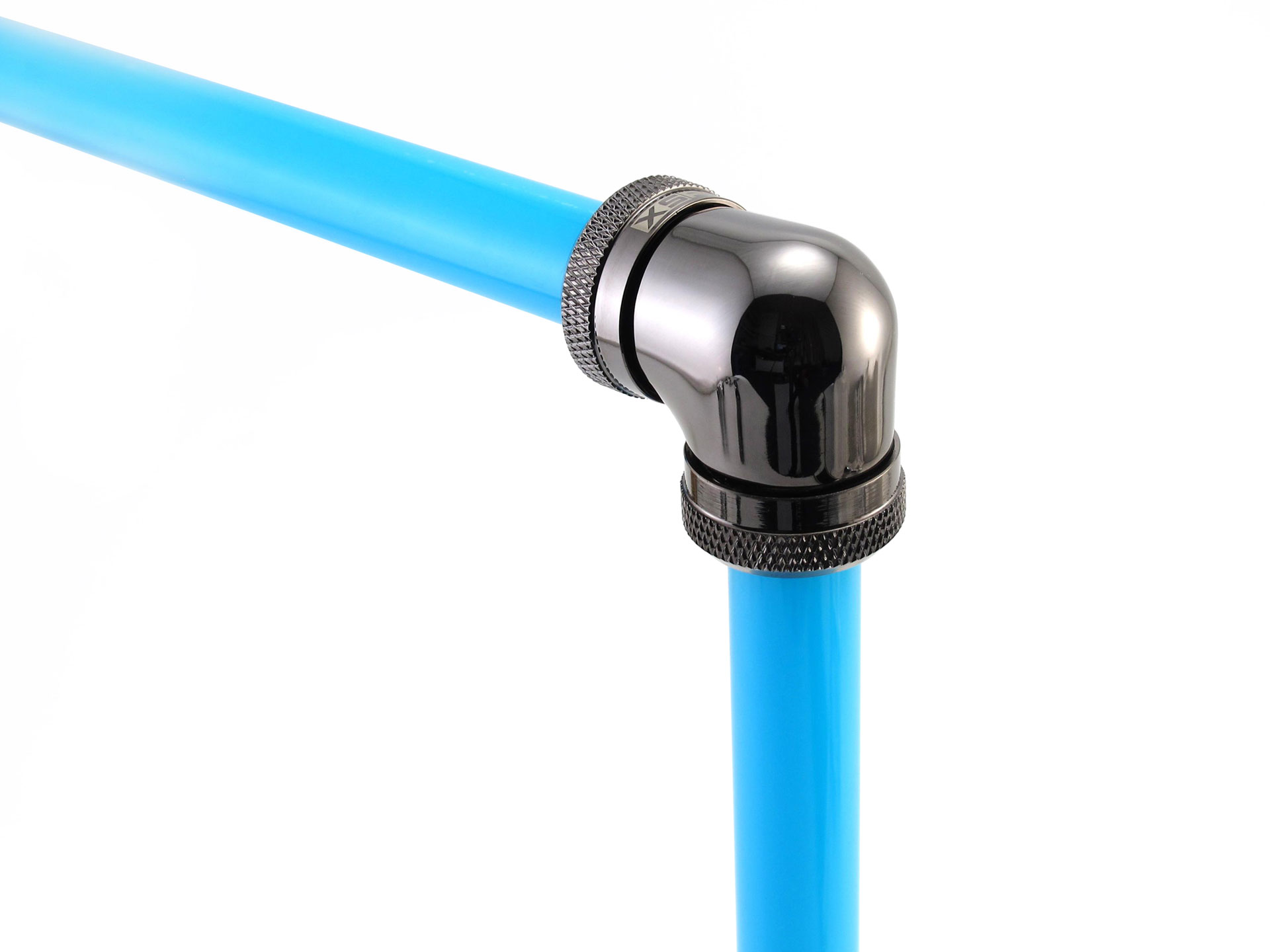 XSPC 10mm ID, 14mm OD Rigid Tubing 90 Degree Elbow Fitting, Black Chrome, 4-pack - Picture 7 of 7