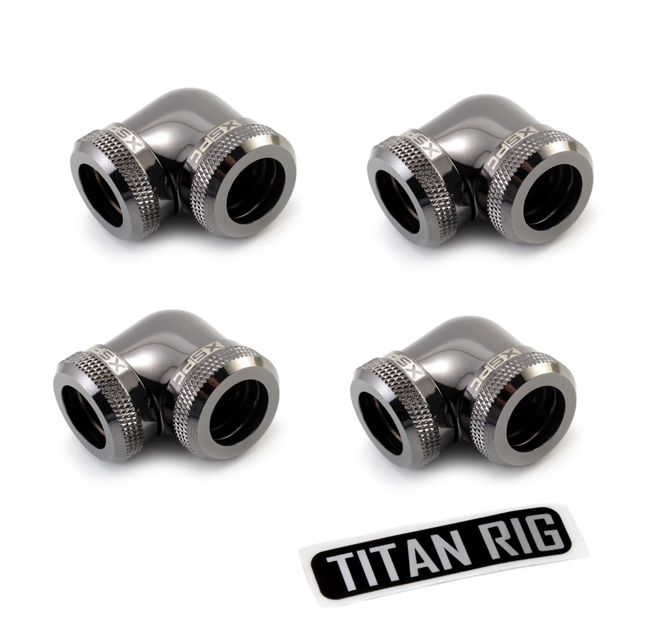 XSPC 10mm ID, 14mm OD Rigid Tubing 90 Degree Elbow Fitting, Black Chrome, 4-pack - Picture 1 of 7