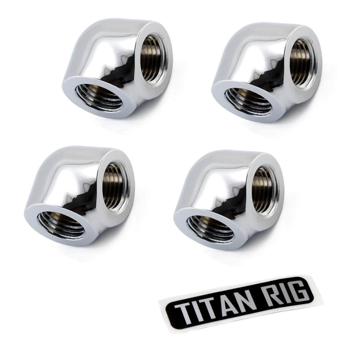 XSPC G1/4" Female to Female 90 Degree Elbow Fitting, Chrome, 4-pack - Afbeelding 1 van 7