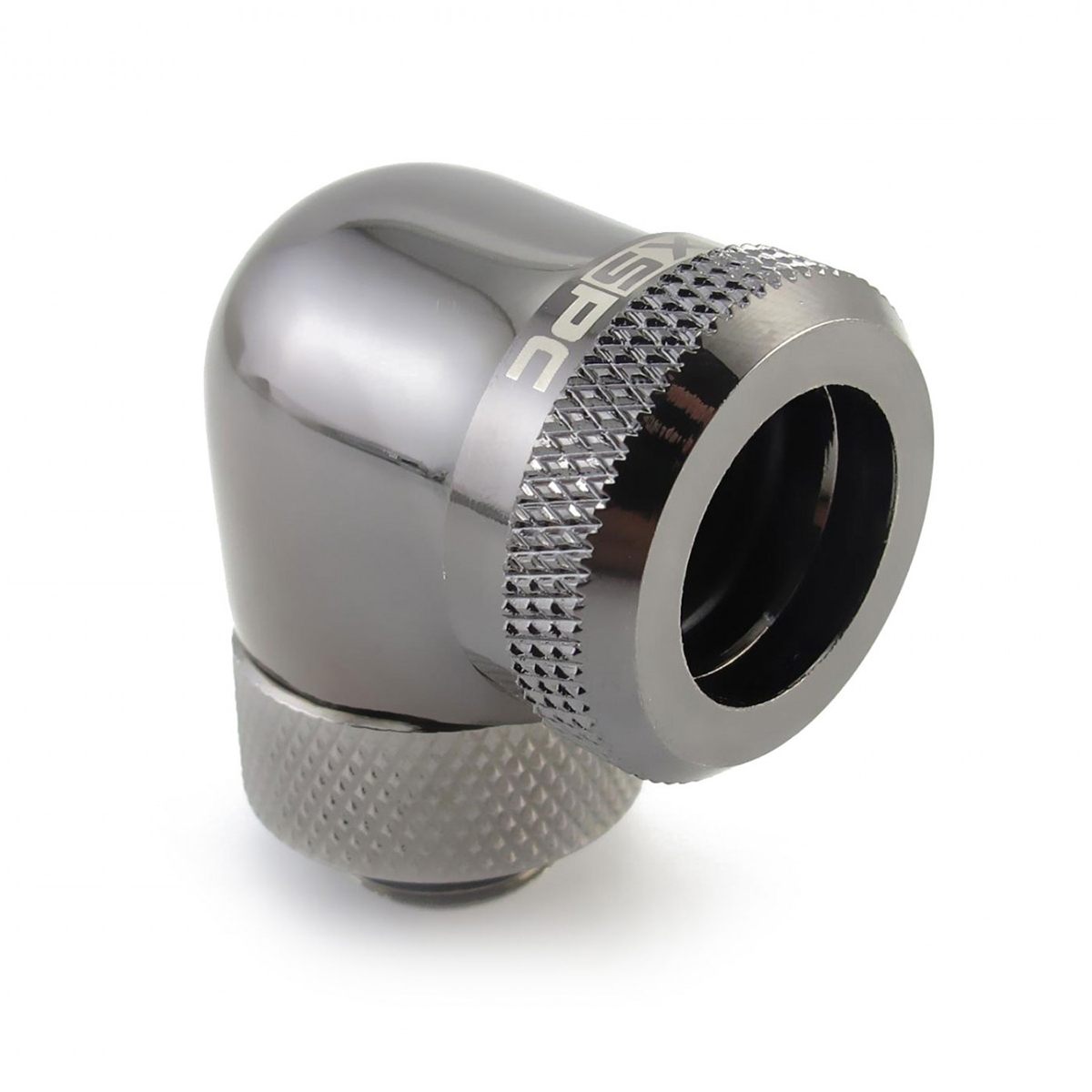 XSPC G1/4" to 14mm Rigid Tubing Fitting V2, 90 Degree Rotary, Black Chrome - Picture 2 of 7