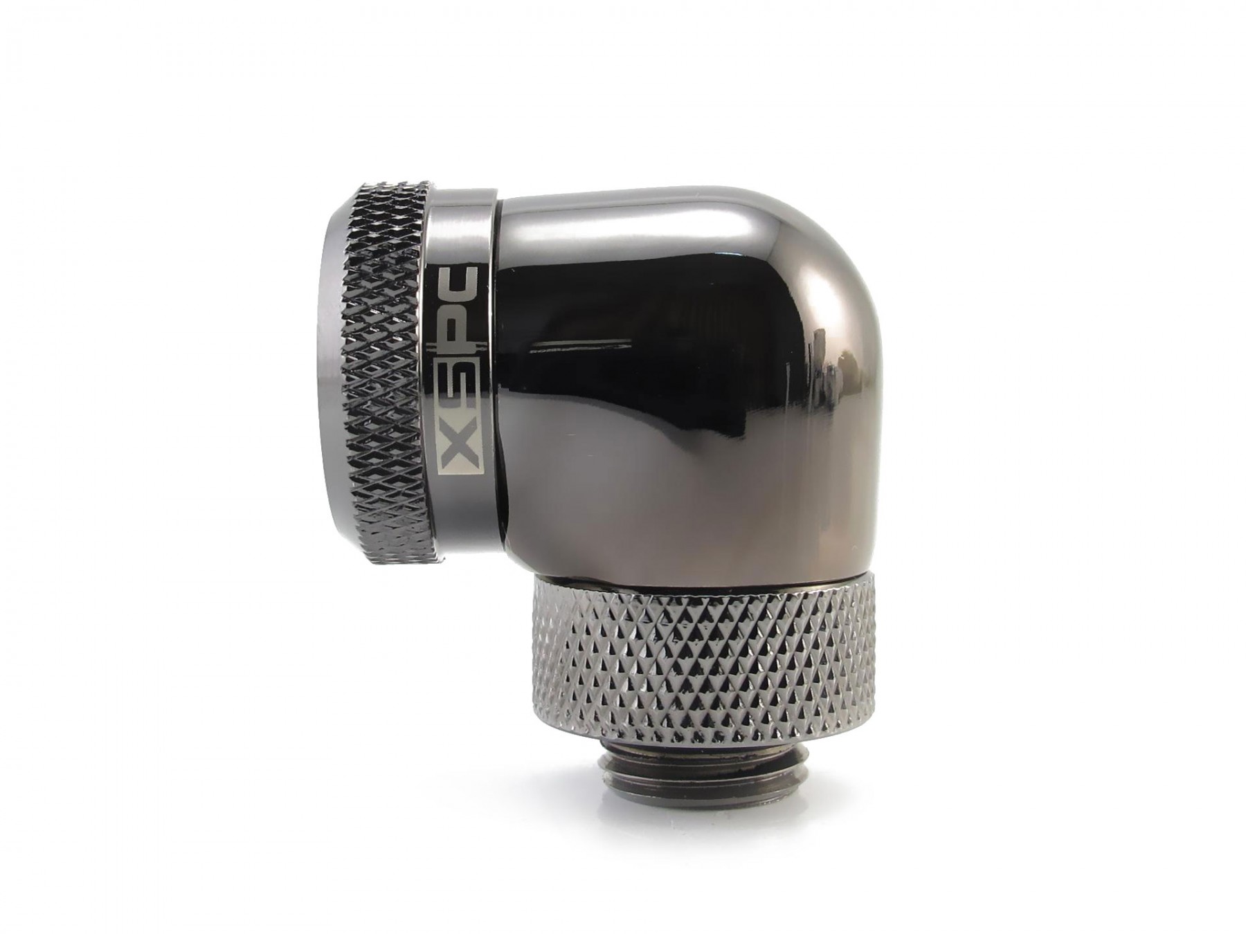 XSPC G1/4" to 14mm Rigid Tubing Fitting V2, 90 Degree Rotary, Black Chrome - Picture 3 of 7