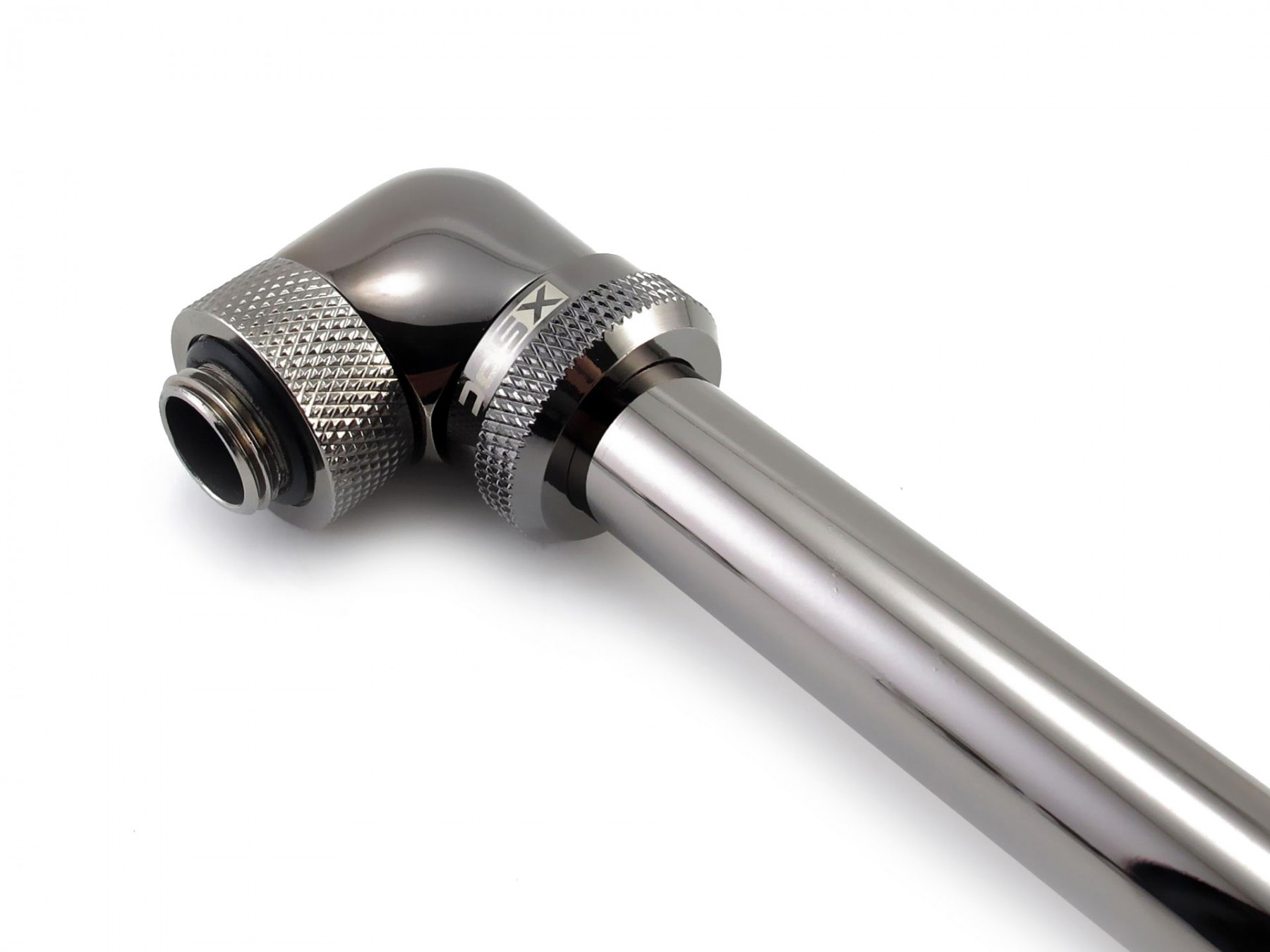XSPC G1/4" to 14mm Rigid Tubing Fitting V2, 90 Degree Rotary, Black Chrome - Picture 5 of 7
