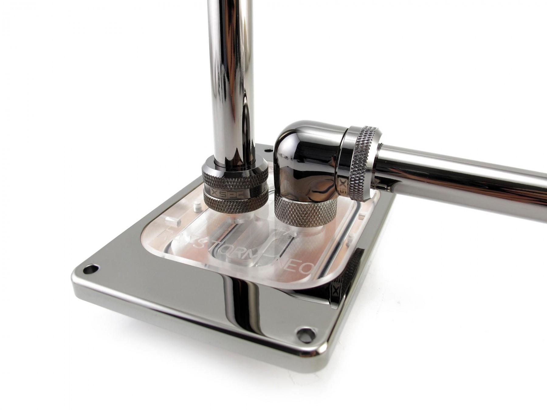 XSPC G1/4" to 14mm Rigid Tubing Fitting V2, 90 Degree Rotary, Black Chrome - Picture 7 of 7