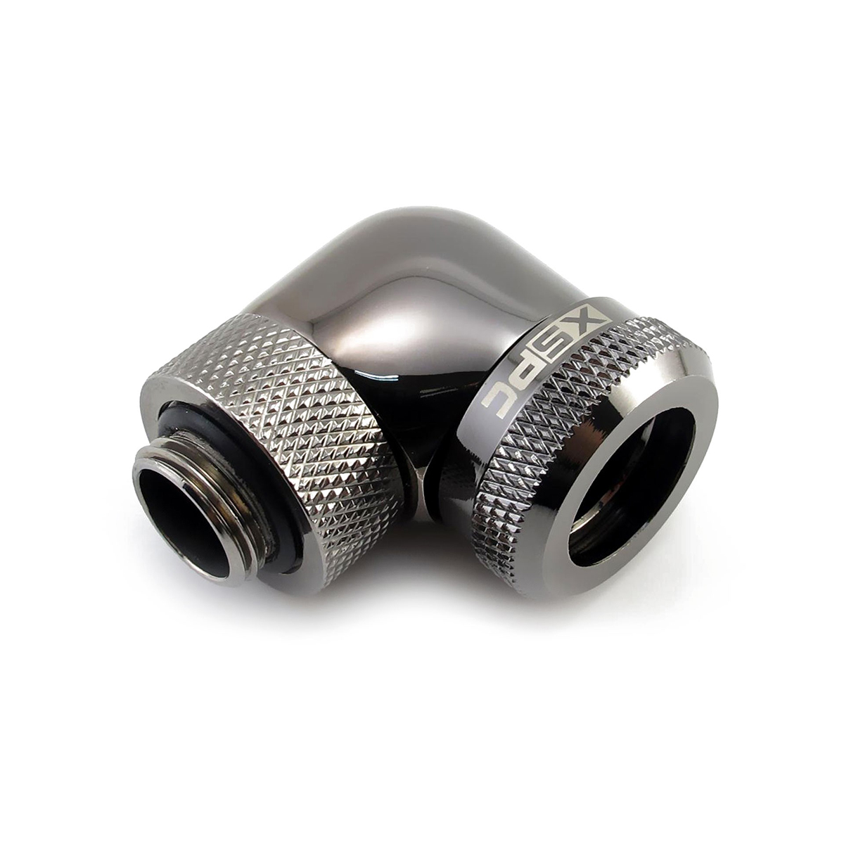 XSPC G1/4" to 14mm Rigid Tubing Fitting V2, 90 Degree Rotary, Black Chrome - Picture 1 of 7