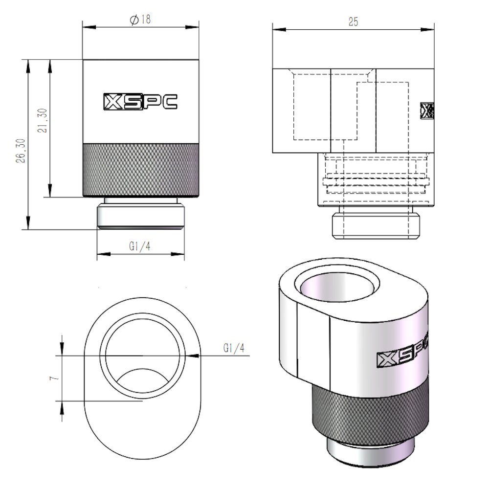 XSPC G1/4" Rotativo 7mm y 14mm Juego de Montaje Adaptador Desplazado, Cromo - Imagen 4 de 5