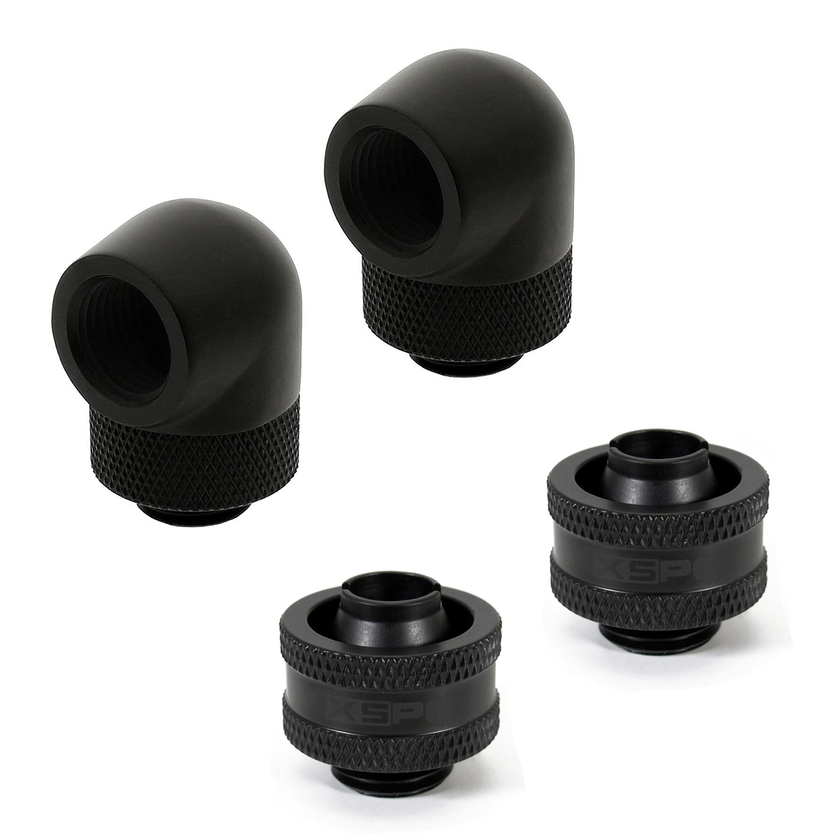 XSPC G1/4" 3/8" ID, 5/8" OD Fitting V2 and 90 Degree Rotary Fitting, Matte Black - Picture 1 of 7