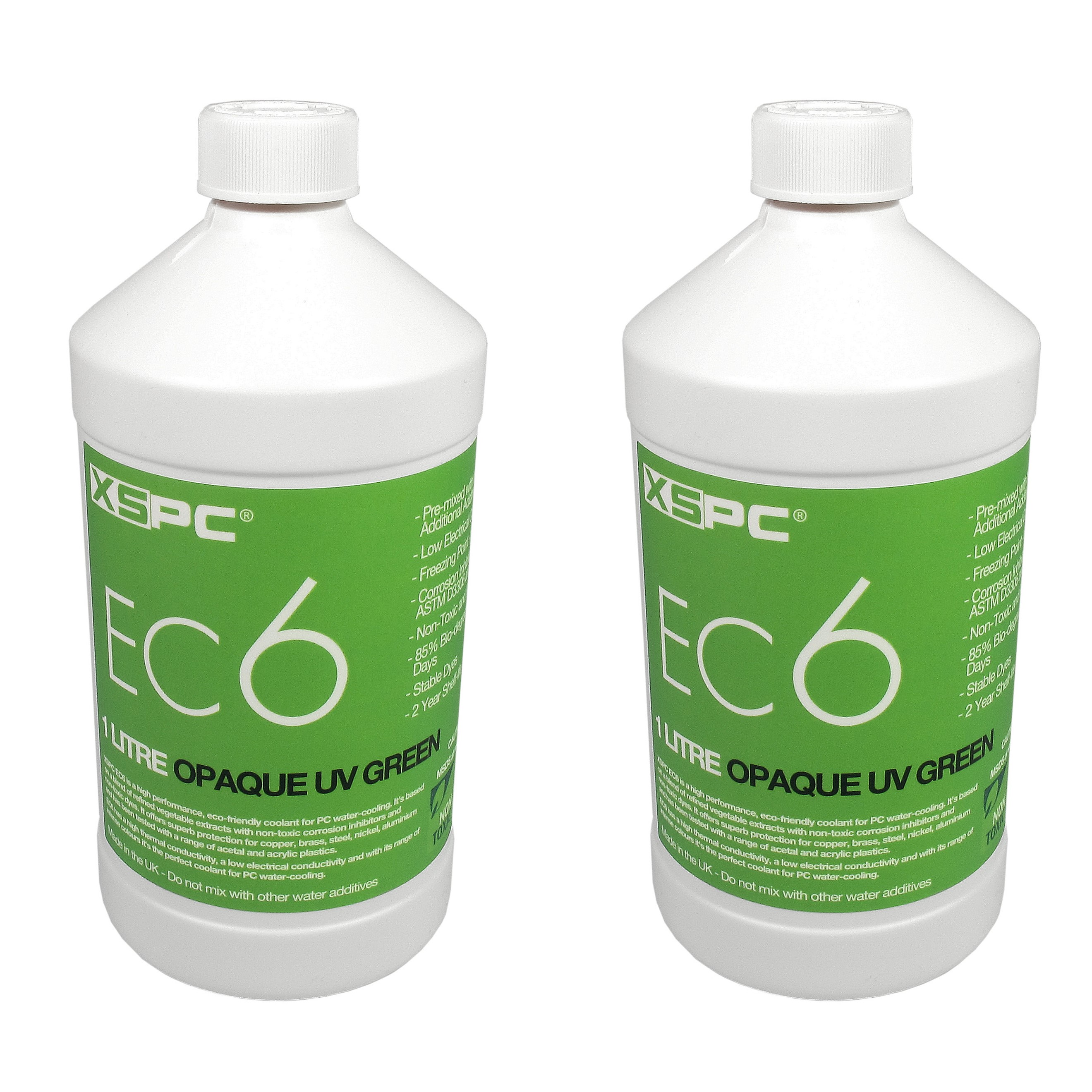 XSPC EC6 High Performance Premix PC Coolant, Opaque, 1000 mL, UV Green, 2-pack - Picture 1 of 6