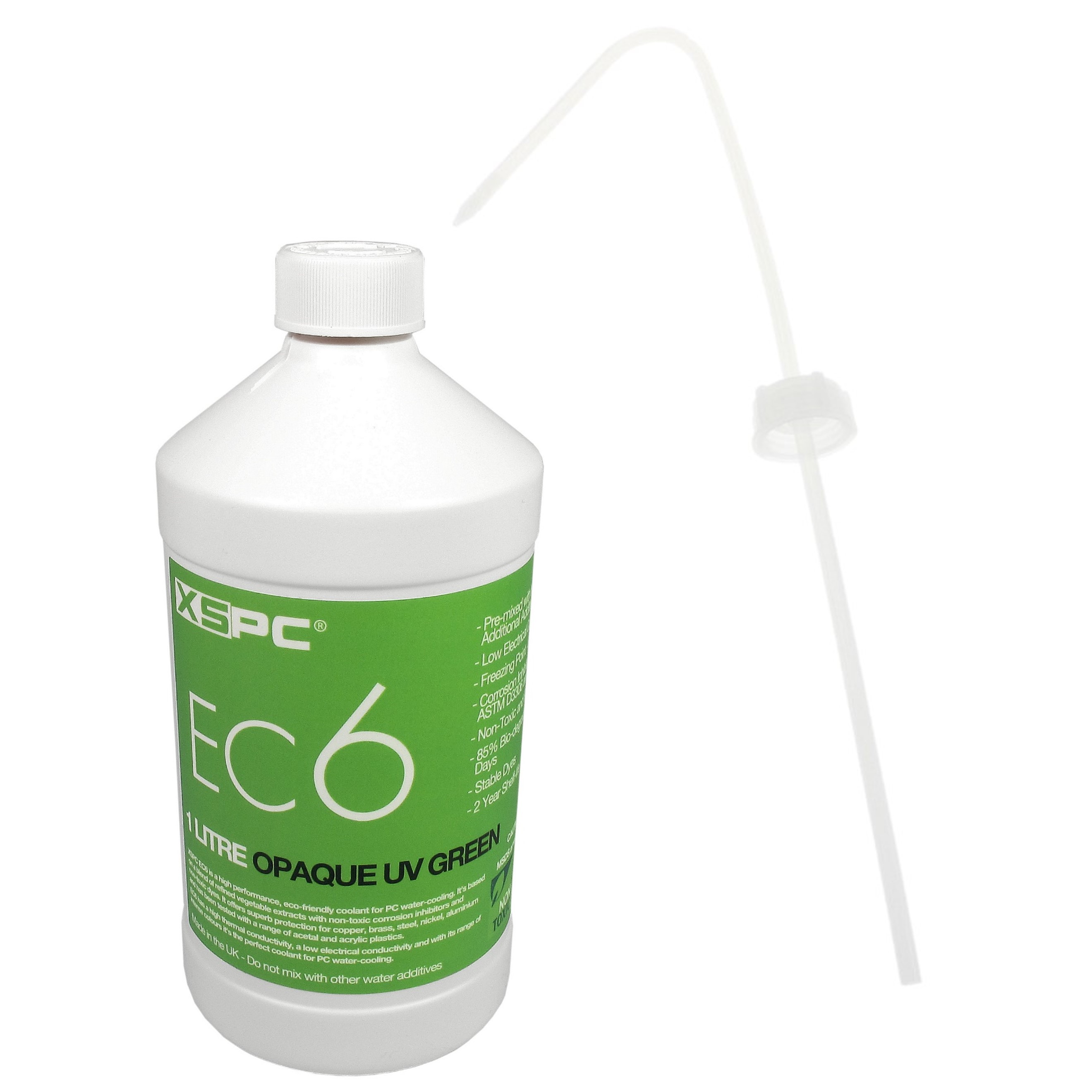XSPC EC6 Opaque Premix PC Coolant with Filling Cap/Straw, UV Green - Picture 1 of 7