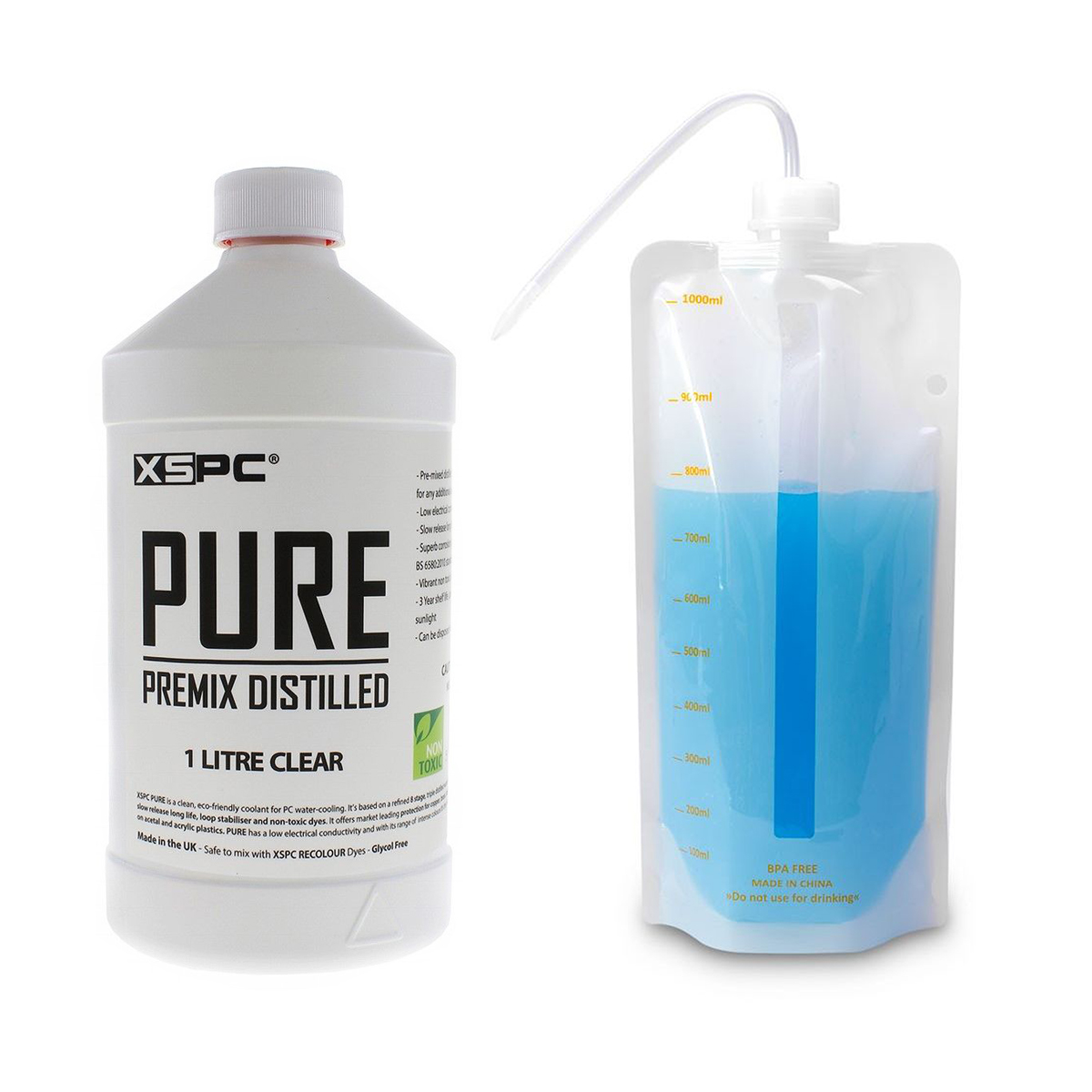 XSPC PURE Premix Distilled PC Coolant (1L) and Foldable Filling Bottle, Clear