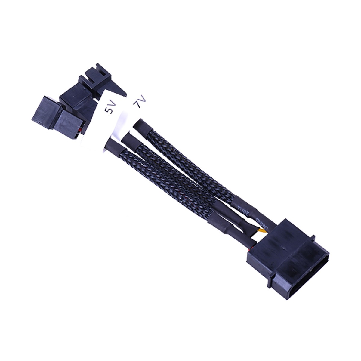 Phobya Adaptor Cable, 4-Pin Molex to 3-Pin 5V/7V/12V, 10cm, Sleeved, Black - Picture 1 of 3